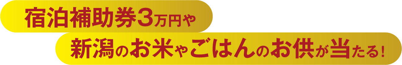 宿泊補助券3万円や新潟のお米やご飯のお供が当たる！
